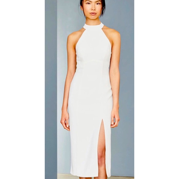🎉HP🎉 Amsale x BHLDN Sheer-Back Faille Crepe 16/XL Off White Wedding Midi Dress - Picture 7 of 10